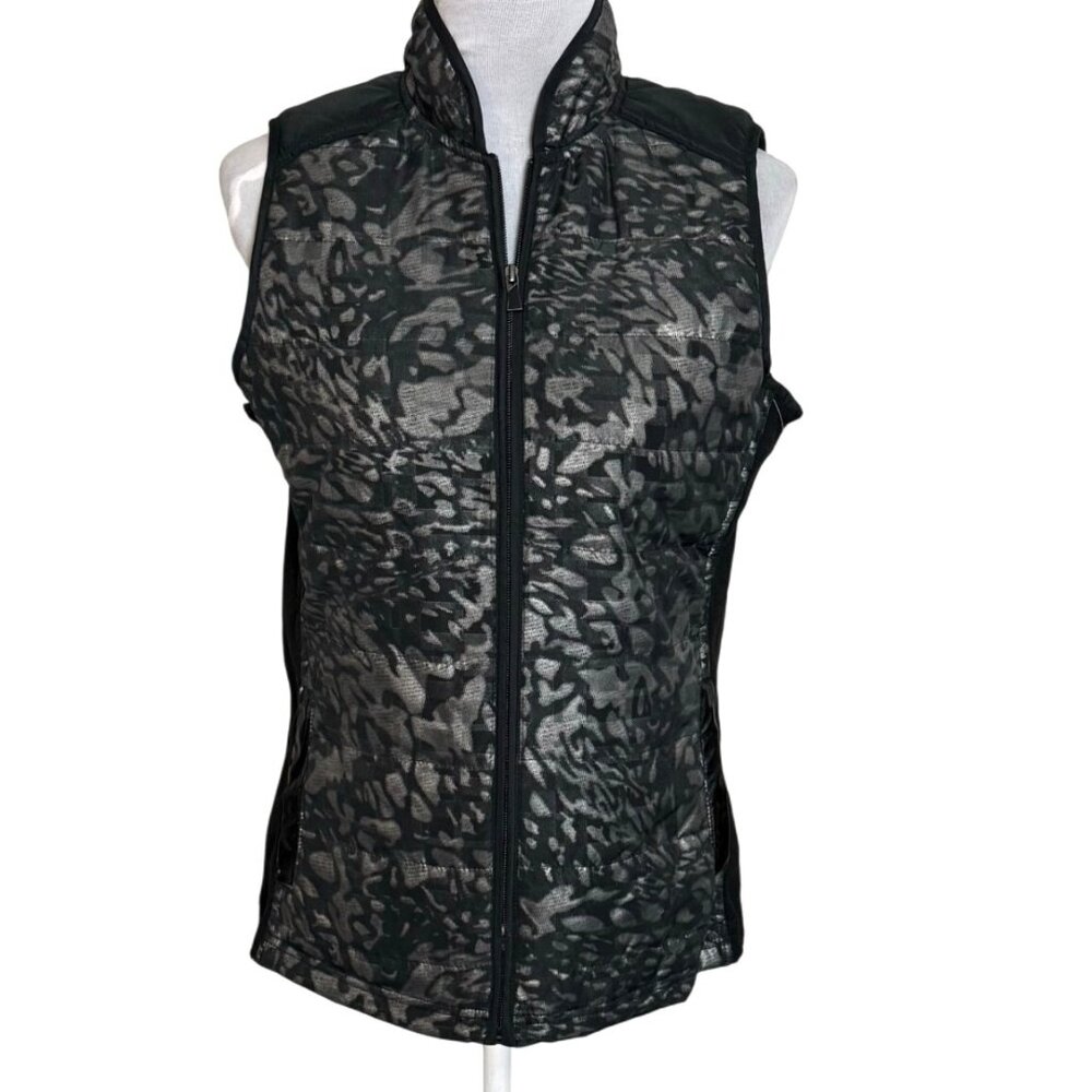 Hannah Womens Fashion Vest Size S Sleeveless Black Gray Cheetah Print Zip Up